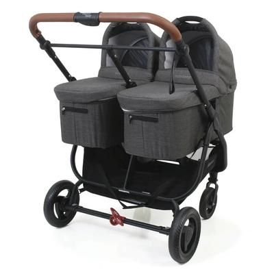 Valco 2025 Trend Duo Twin Side by Side Double Stroller + Bassinet Bundle - Grey Marle / Grey Marle