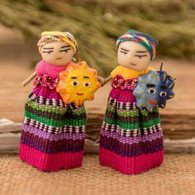 Sun & Moon Energies,'Handmade Cotton and Ceramic Sun and Moon Worry Doll Magnets'