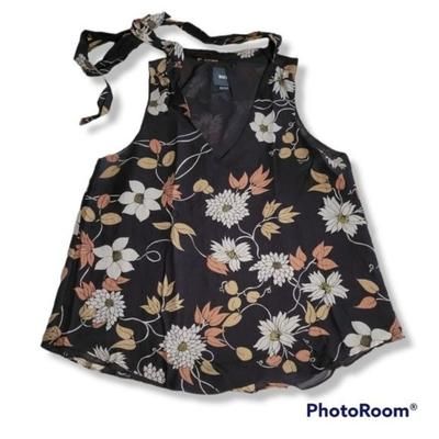 Anthropologie Tops | Hp Anthropologie Maeve Black Petalsilk Tie-Neck Sleeveless Top - Size 2 | Color: Black/White | Size: 2