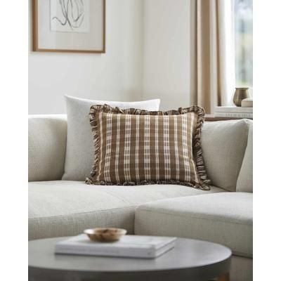 Zarek 20" Square Cottage Cotton Taupe/Off White Throw Pillow - Boutique Rugs