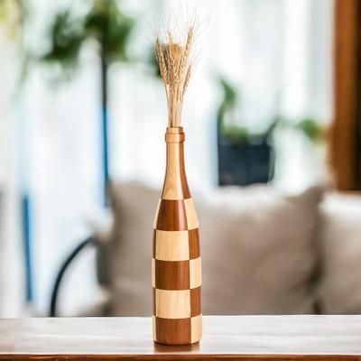 'Bottle-Shaped Mahogany and Palo Blanco Wood Decorative Vase'