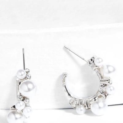 Saachi Style Scatter Pearl Hoop Earring - White - S