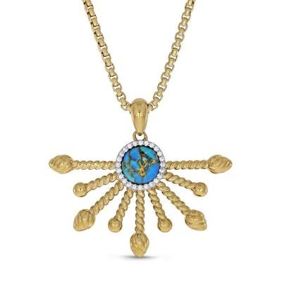 LuvMyJewelry Day Break Half Sun Turquoise Diamond Pendant In 14K Yellow Gold Plated Sterling Silver - Gold