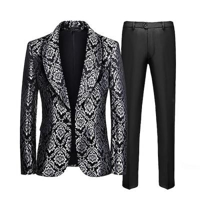 Retrò Vintage Anni '80 Smoking Completi Blazer Blazer con Colletto a Revers Testimoni dello Sposo Jacquard Collo ripiegato Costume Per uomo Mascherata Matrimonio Ospite di nozze Halloween Adulti