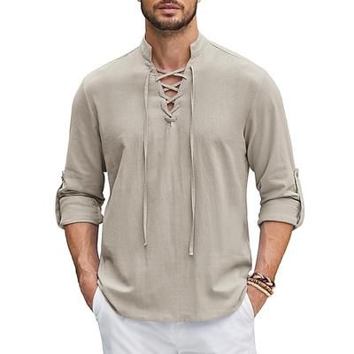 Medievale Rinascimento 17° secolo Lunghezza media Camicia Pirata Cavaliere Vichingo Cavaliere Celtico Pizzo Tinta unita Costume Per uomo Costumi da pirata Fantasia Halloween Mascherata Casual