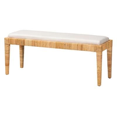 Sofia Modern Bohemian Natural Brown Rattan And Mahogany Wood Bench by Baxton Studio in Natural Brown
