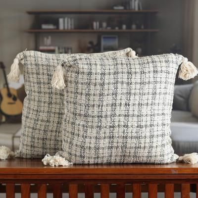 Ivory Appeal,'Pair of Tattersall Ivory Cotton Blend Cushion Covers'
