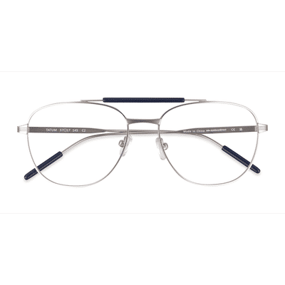 Unisex s aviator Navy Matte Silver Metal Prescription eyeglasses - Eyebuydirect s Tatum