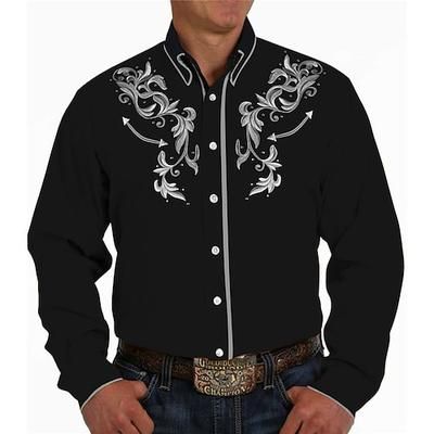 Classico Retrò Vintage 18° Secolo Camicia Cowboy del West Stampa Costume Per uomo Mascherata Abbigliamento Quotidiano Addio al Nubilato Adulti Camicia