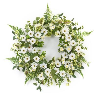 Mixed Fern And Daily Floral Wreath 22.5"D by Melrose in White