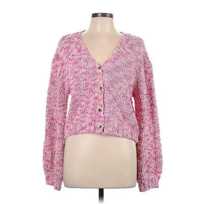 Lulus Cardigan Sweater: Pink Tweed - Women's Size Large
