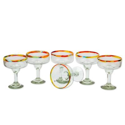 Confetti Path,'Set of 6 Artisan Crafted Blown Glass Margarita Glasses'