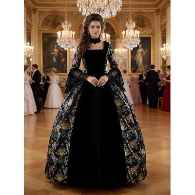 Vintage Rococò Vittoriano Maxi Vestito Normale A sbuffo Cenerentola Principessa Collo quadrato Costume Reale Halloween Carnevale Mascherata Feste Halloween Performance Adulti