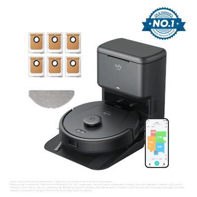 eufy L60 Hybrid Robot Vacuum with Self Empty Station + 6 Replacement Dustbags