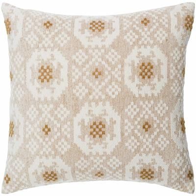 Tacey 20" Square Traditional Cotton Tan/Cream Throw Pillow - Boutique Rugs
