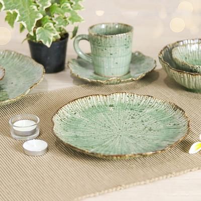 'Lotus-Inspired Speckled Green Celadon Ceramic Luncheon Plate'