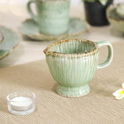 Delightful in Green,'Handcrafted Green Celadon Ceramic Cruet with Crackled Finish'