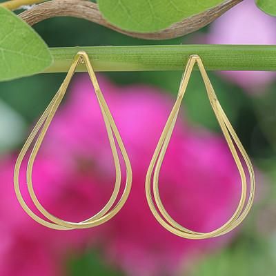 'High-Polished Drop-Shaped 18k Gold-Plated Drop Earrings'