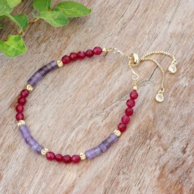 Lasting Impression,'Amethyst and Quartz Beaded Adjustable Wristband Bracelet'