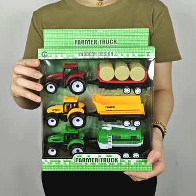 3-in-1 Tractor Combination Set Simulation Toy Car Model Boy Toy Gift Box Packaging Birthday Gift Christmas Gift Class Prize