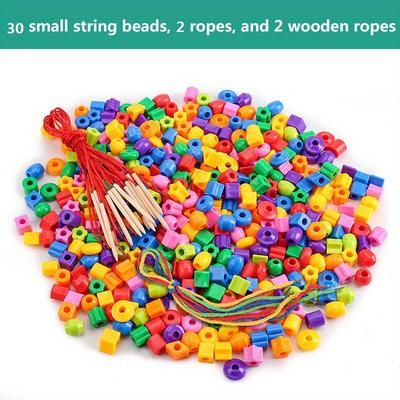 TEMU Toddler Lace Up Beads Set Of 34- Shape And Color Toys Toddler Activity Educational Toys Including 2 Wooden Ropes And 2 Ropes