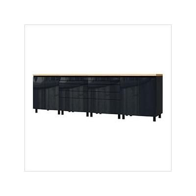 Contur Cabinet 10' Premium Karbon Black Garage Cabinet System with Butcher Block Tops