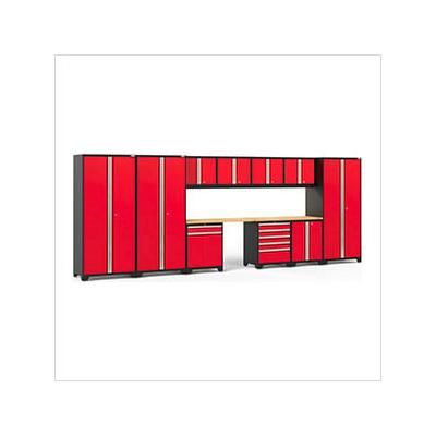 NewAge Garage Cabinets PRO Series Red 12-Piece Set with Bamboo Tops and LED Lights