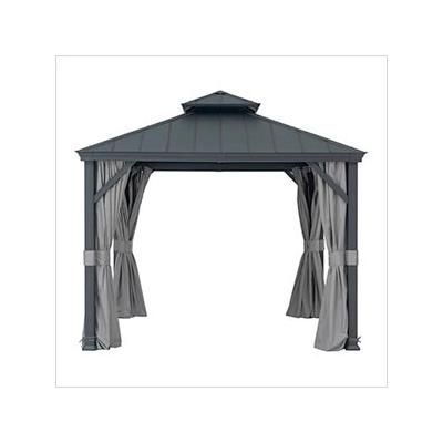 Sunjoy Group 10 x 10 Aluminum Frame 2-Tier Steel Hardtop Gazebo with Netting, Curtain and Ceiling Hook