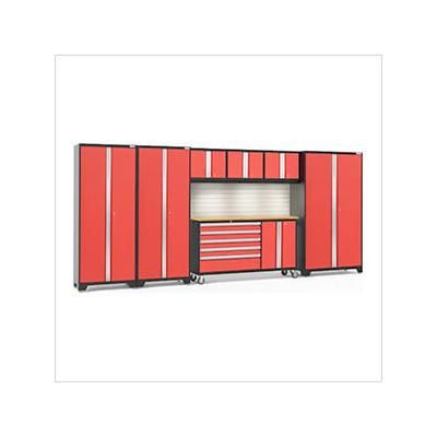 NewAge Garage Cabinets BOLD Red 7-Piece Cabinet Set with Bamboo Top, Backsplash, LED Lights