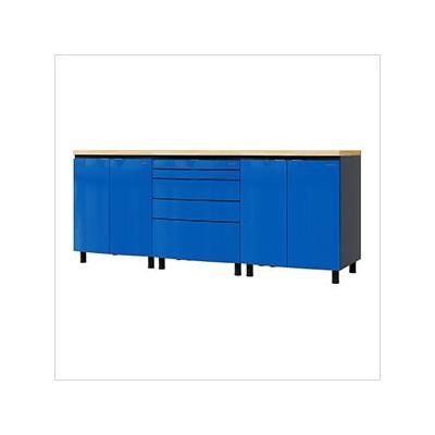 Contur Cabinet 7.5' Premium Santorini Blue Garage Cabinet System with Butcher Block Tops