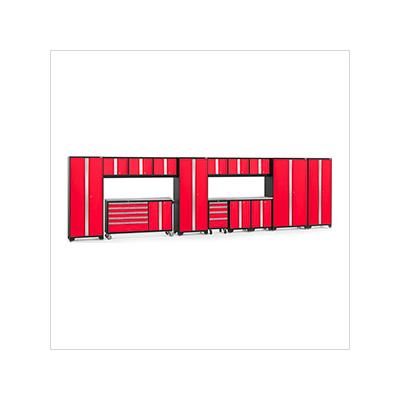 NewAge Garage Cabinets BOLD Red 15-Piece Project Center Set with Stainless Steel Top and LED Lights