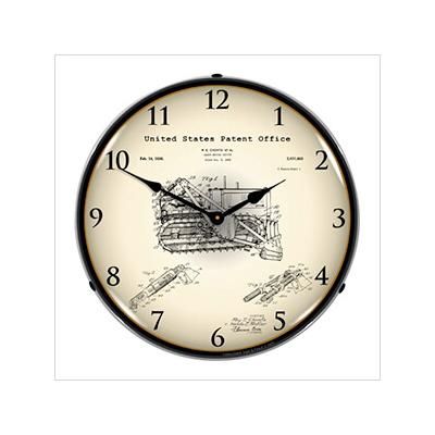 Collectable Sign and Clock 1936 Earth Moving Bulldozer Patent Blueprint Backlit Wall Clock