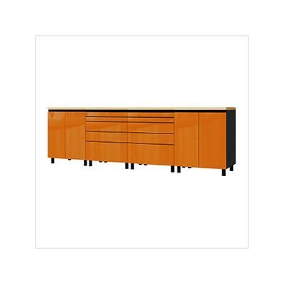 Contur Cabinet 10' Premium Traffic Orange Garage Cabinet System with Butcher Block Tops