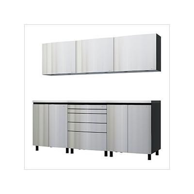 Contur Cabinet 7.5' Premium Stainless Steel Garage Cabinet System with Stainless Steel Tops