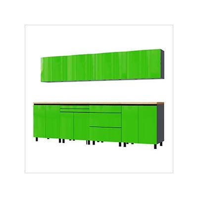 Contur Cabinet 10' Premium Lime Green Garage Cabinet System with Butcher Block Tops