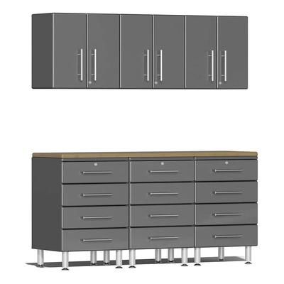 Ulti-MATE Garage Cabinets 7-Piece Garage Cabinet System with Bamboo Worktop in Graphite Grey Metallic