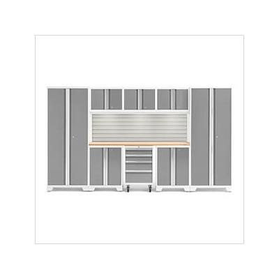NewAge Garage Cabinets BOLD Series Platinum 9-Piece Set with Bamboo Top, Backsplash and LED Lights
