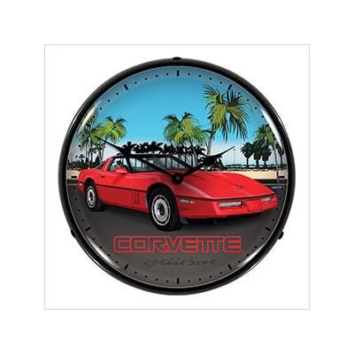 Collectable Sign and Clock Red Corvette C4 Backlit Wall Clock