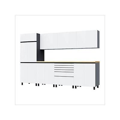 Contur Cabinet 10' Premium Alpine White Garage Cabinet System with Butcher Block Tops