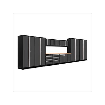 NewAge Garage Cabinets PRO Series Grey 14-Piece Set with Bamboo Tops and LED Lights