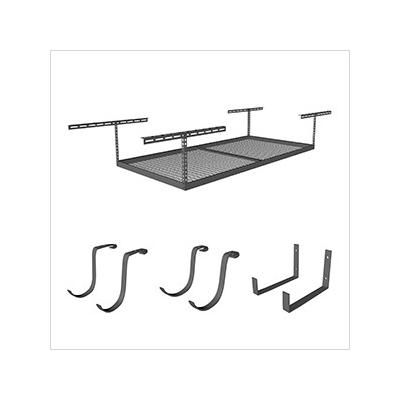 MonsterRax 4 x 8 Overhead Storage 12-21-Inch Drop Combo (Includes 2 Racks and 18 Hooks)