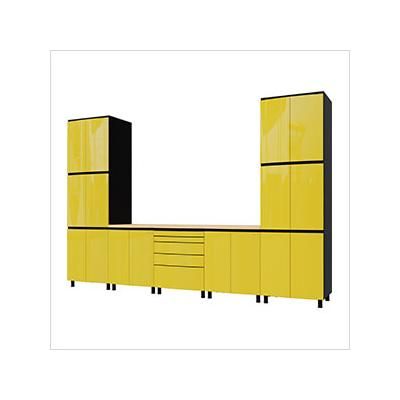 Contur Cabinet 12.5' Premium Vespa Yellow Garage Cabinet System with Butcher Block Tops