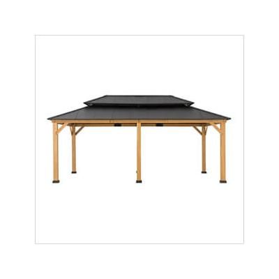 Sunjoy Group 12 x 20 Wooden 2-Tier Aluminum Hardtop Gazebo with Ceiling Hook