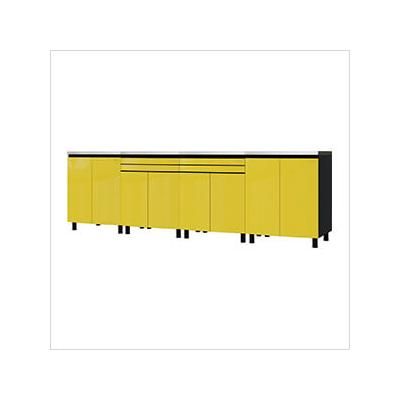 Contur Cabinet 10' Premium Vespa Yellow Garage Cabinet System with Stainless Steel Tops