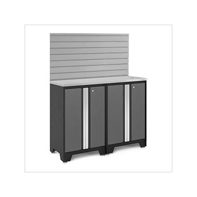 NewAge Garage Cabinets BOLD Series Grey 4-Piece Set with Stainless Top and Backsplash