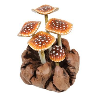 'Warm-Toned Jempinis and Benalu Wood Mushroom Sculpture'