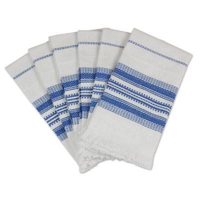 Cheerful Kitchen in Blue,'Striped 100% Cotton Napkins from Guatemala (Set of 6)'