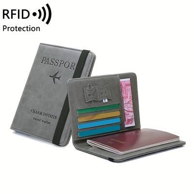 1pc Rfid Anti-theft Brush Multi-card Passport Bag, Travel Abroad Ticket Document Bag, Simple Fashion Multi-functional Passport Holder