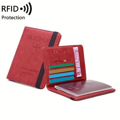 1pc Rfid Anti-theft Brush Multi-card Passport Bag, Travel Abroad Ticket Document Bag, Simple Fashion Multi-functional Passport Holder