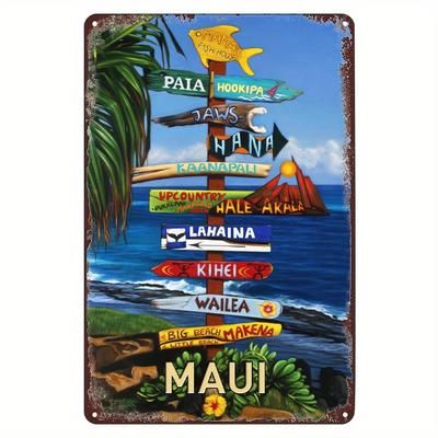 1pc Vintage Beach Direction Sign All Ways Great On Maui Hawaiian Travel Poster For Restroom Bar Cafe Restaurant Decoration 7.9x11.9inch Aluminum